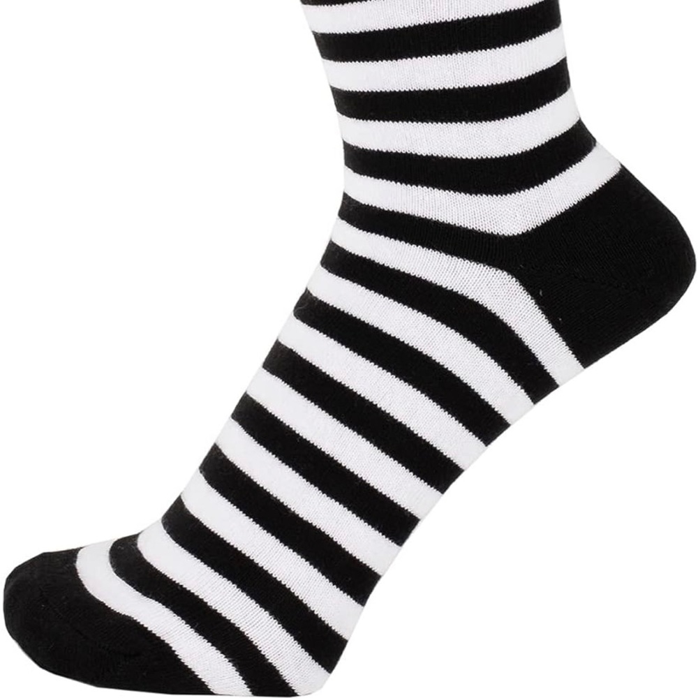 Black and white striped ankle socks correlating to Sally costume.